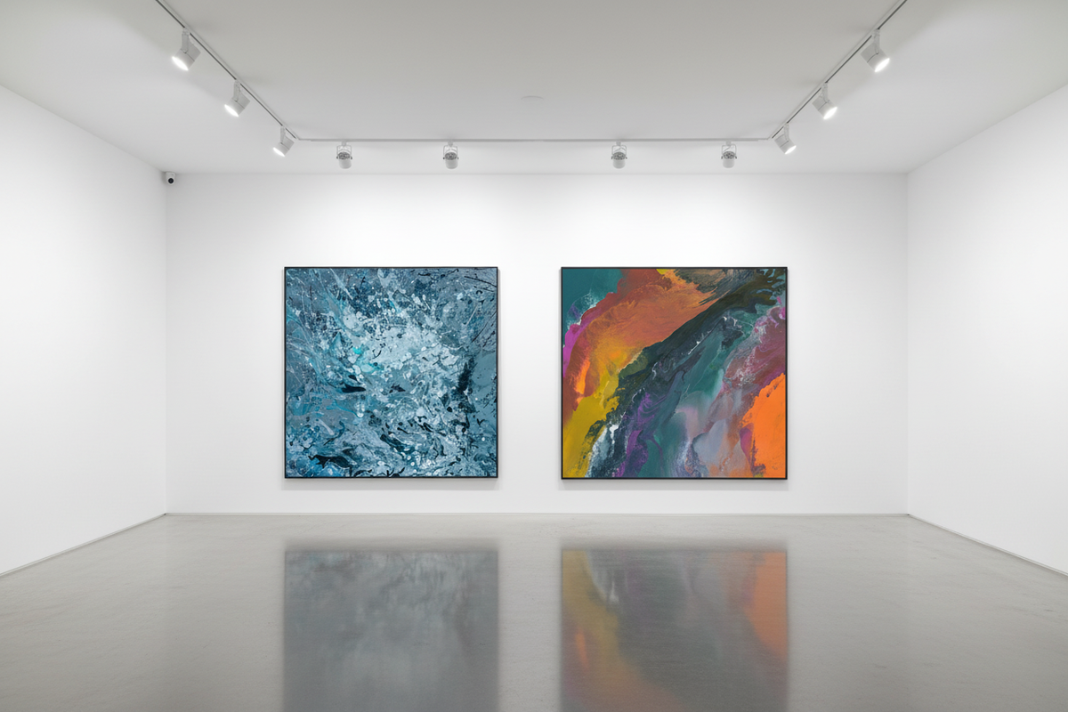Abstract painting with a dark background and multicolored brush strokes